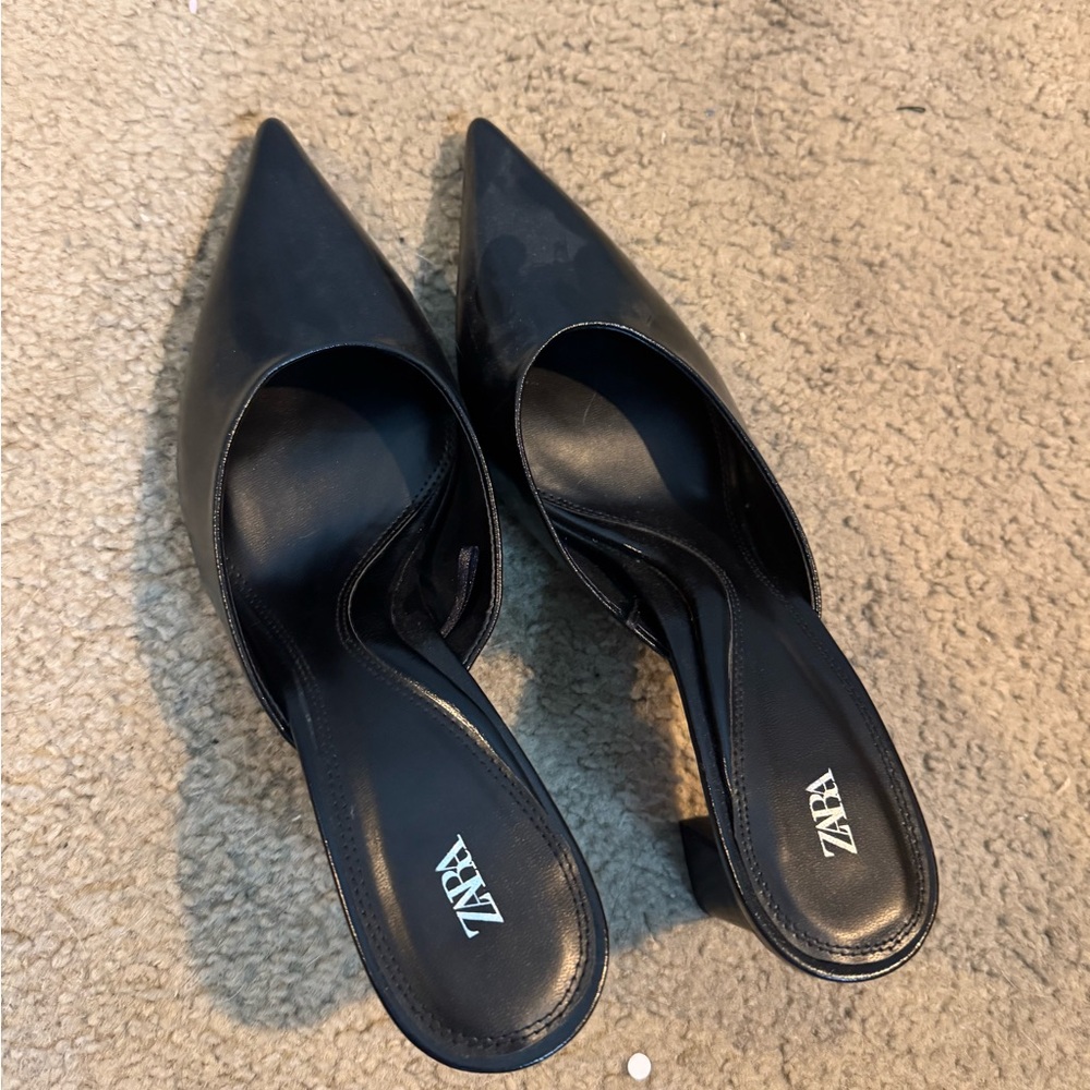 Zara Elegant Black Pointed Mules